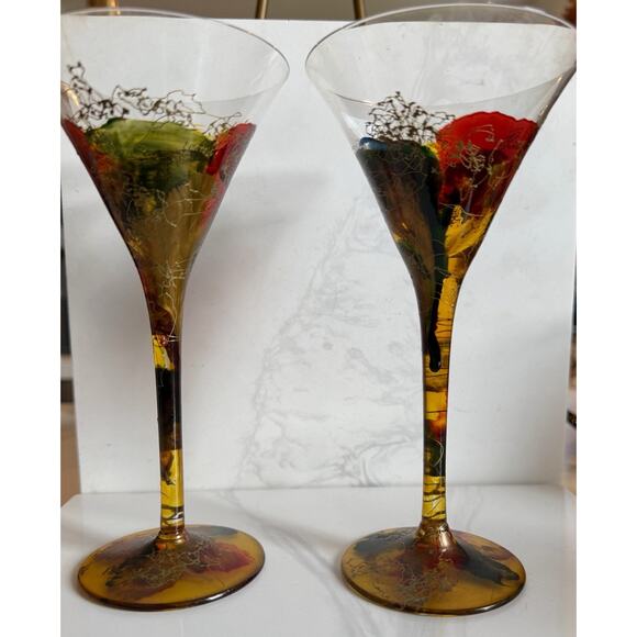 Monaco by Monarch Martini Glasses (2)Hand Painted Romania Crystal 7.25x3.25 - Picture 2 of 7